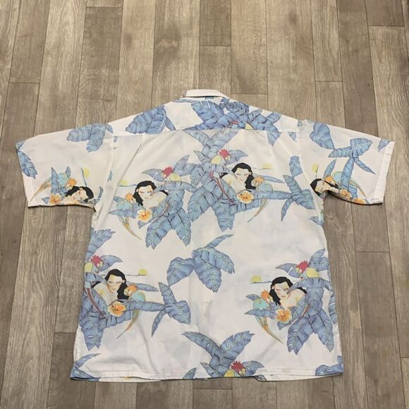 Vintage Dragonfly Hawaiian Parrot Geisha Beach Tropical Button Down Shirt - Picture 2 of 6